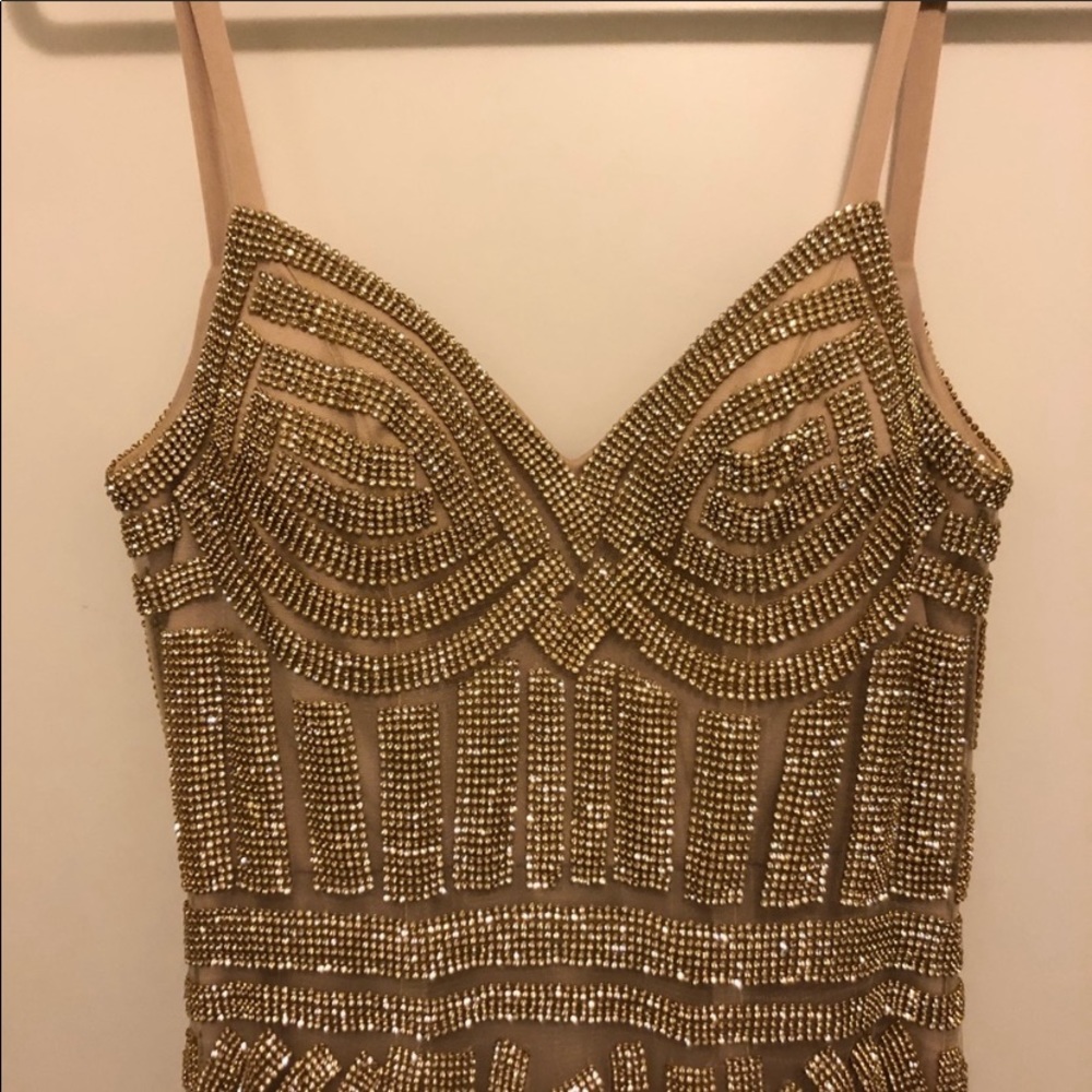 Champagne spaghetti strap floor length dress
